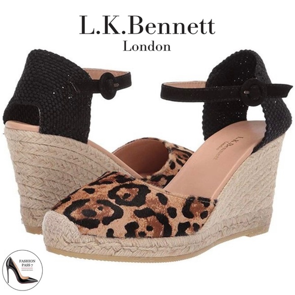 L. K. Bennet Harrison Designer Leopard Print Leather Wedge Espadrille Sandals 37